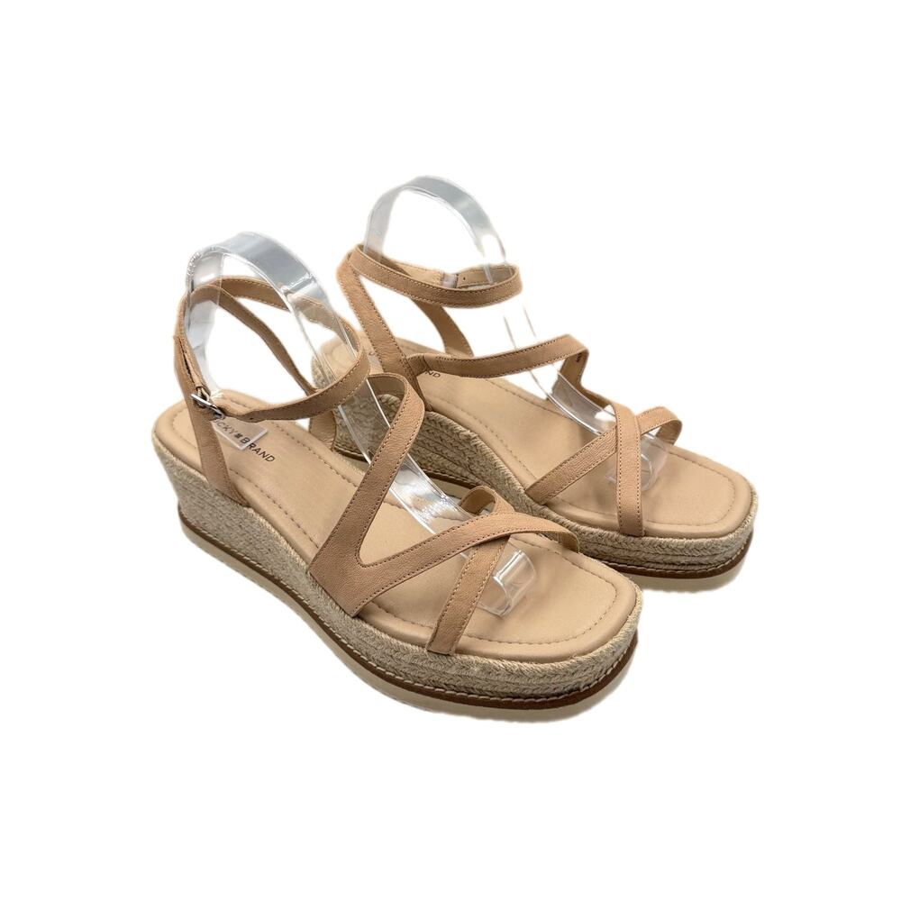 Lucky Brand Carolie Beige Strappy Platform Leather Espadrille Ankle Wrap Sandals